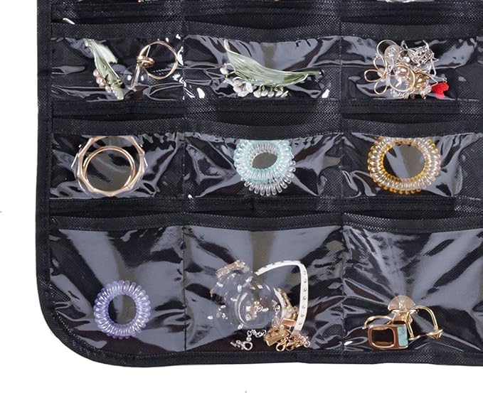 Bloss Hanging Jewelry Organizer for Closet, 80 Pockets Earring Holder Organizer and storage, Earring Organizer Hanging Jewelry Holder Storage for Women Gift, Wall Earring Holder for Girls, Black