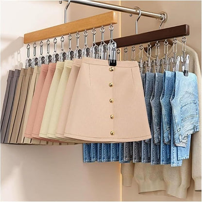 10-Clip Hanging Closet Organizer, Space Saving Pants Hanger with Adjustable Clips, Multi-Layer Garment Rack for Ties, Scarves, Belts, Clothes Storage(2*Vintage)