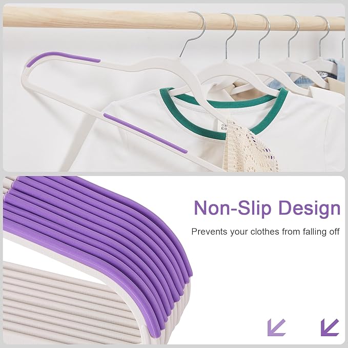 VECELO Non-Slip Clothes Hangers, 50 Pack Heavy Duty Plastic Hangers with 360° Rotating Metal Hook, Space Saving Wardrobe Organizer for Shirts, Coats, Pants, Dresses