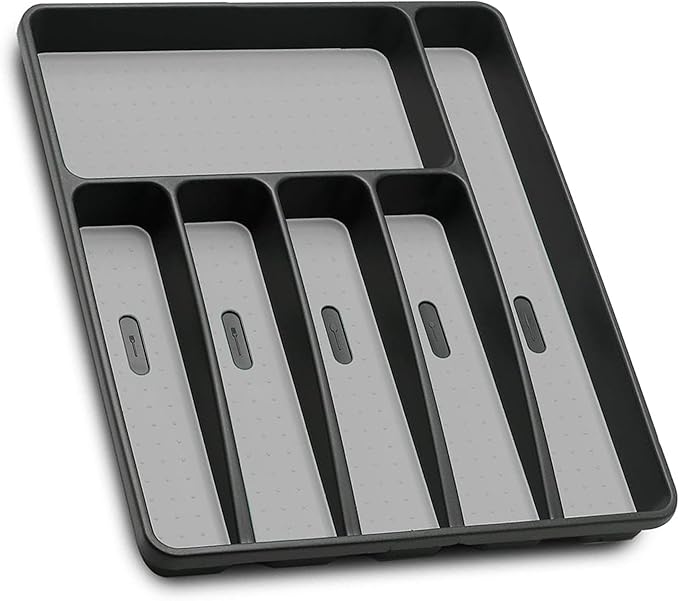 Loyareal Silverware Organizer Utensil Organizer Holder Kitchen Drawer Organizer Plastic Silverware Tray for Drawer Flatware Organizer 6 Compartment Black