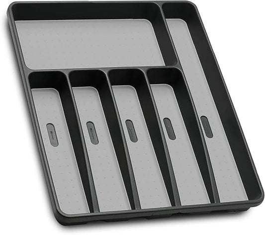 Loyareal Silverware Organizer Utensil Organizer Holder Kitchen Drawer Organizer Plastic Silverware Tray for Drawer Flatware Organizer 6 Compartment Black