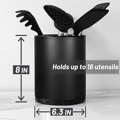 Kitchen Utensil Holder for Countertop 360° Rotating Utensil Caddy Extra Large Utensil Crock Cooking Utensil Holder for Kitchen Counter (Black)