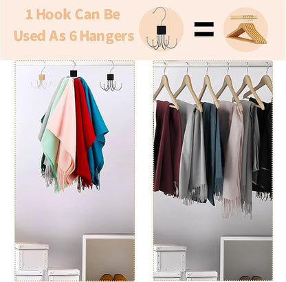 2pcs 360° Rotating 6-Claw Multi-Function Hook Closet Hanging Organizer Hangers for Clothes Hats Scarves Belts, Stainless Steel Rotary Hook Hanger for Kitchen Bathroom Office Home Storage Rack (Black)