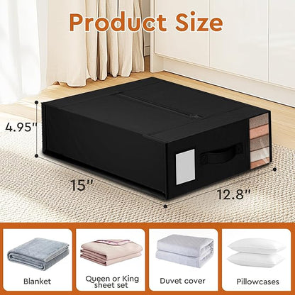 StorageTastic 6 Pack Bed Sheet Closet Organizers and Storage,Sturdy Foldable Storage Containers with Window and Label,Storage and Organization for Bedding Sheets,Duvet Covers,Blankets (Black)