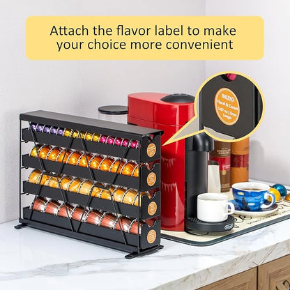 FlagShip 4-Tier Corner Coffee Pod Organizer for Nespresso Vertuo - 40+ Capsule Storage, Slim Metal Kitchen Countertop Space Saver with Compact Design