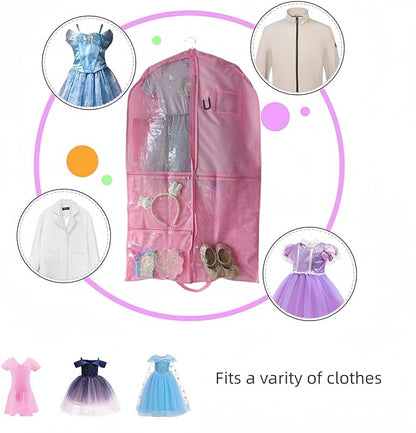 Dance Costume Garment Bag for Travel with Handles, 39 Inch Garment Bag for Dance Competitions, Kids Hanging Clothes Cover for Girls Closet Storage with 4 Zippered Pockets (Pink - 2 Pack)