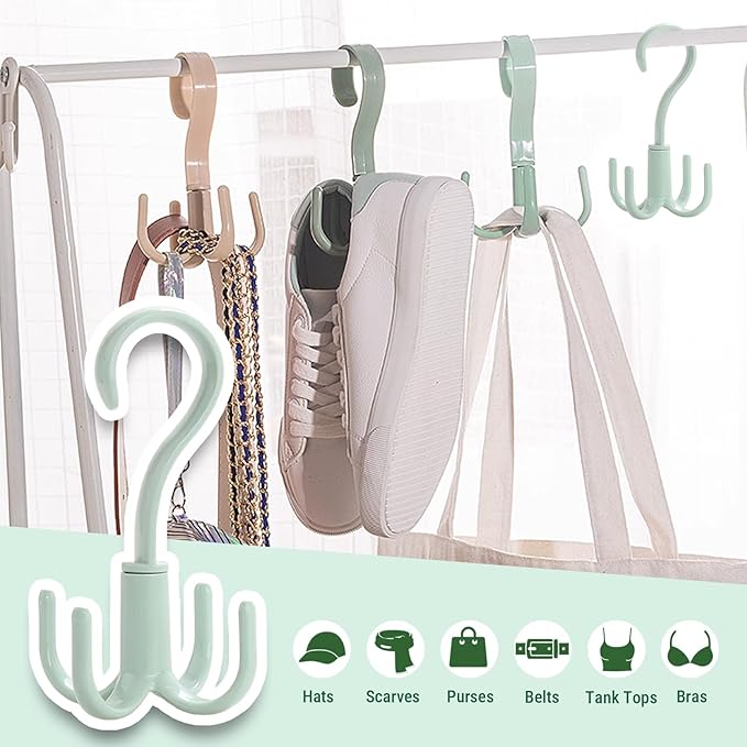 Belt Hanger, 360 Degree Swivel Belt Rack Belt Organizer with 4 Hanging Hooks Closet Accessories Organizer for Belt Tie Scarf Purse