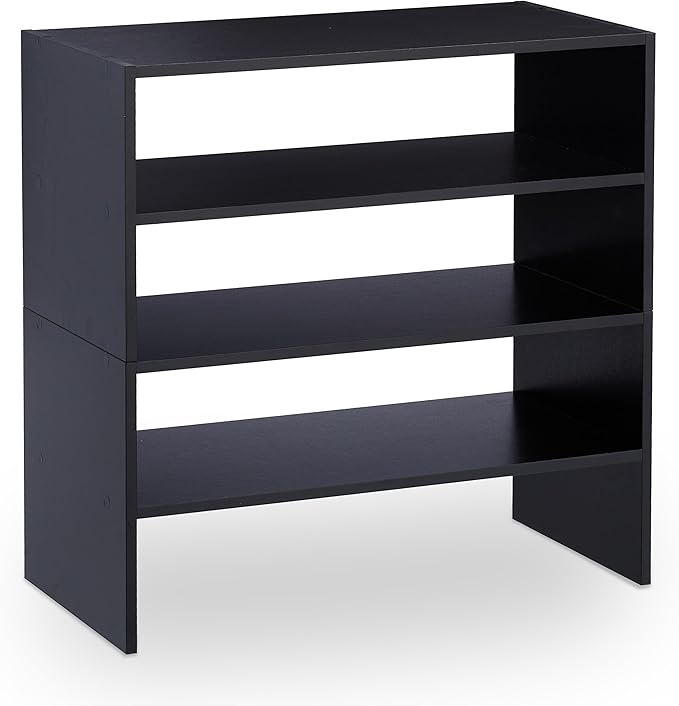 Relaxdays Rack, Organiser with 2 Levels, Stores 4 Pairs of Shoes, HxWxD: 29.5 x 60 x 29.5, Stackable, Black, Engineered Wood, 29.5 x 60 x 29.5 cm