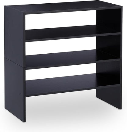 Relaxdays Rack, Organiser with 2 Levels, Stores 4 Pairs of Shoes, HxWxD: 29.5 x 60 x 29.5, Stackable, Black, Engineered Wood, 29.5 x 60 x 29.5 cm