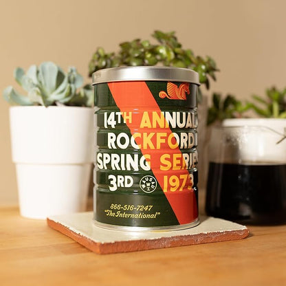 Retro Tin Can, Studio MPLS Designs, Collectable, Peel & Stick Valved End with Metal Lid, 8-12oz (4.0625 x 5.5 in) (1973 Design)