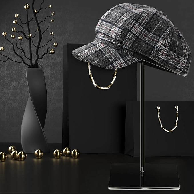 Yookeer 2 Set 14 Inch Clear Acrylic Hat Stands and Wig Display Rack Stands for Multiple Hats Display Tabletop Baseball Caps Watch Tabletop (Square Bottom)