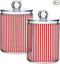 2 Pack Apothecary Jars Red White Stripes Qtip Holder Organizer Clear Airtight Container for Cotton Swabs Food Storage 14oz Plastic Jars with Lids