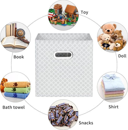Fabric Cloth Storage Bins,Fabric Cube Organizer with Dual Handles Foldable Cube Storage Baskets for Home Bedroom Storage,Set of 6,（Light Grey）