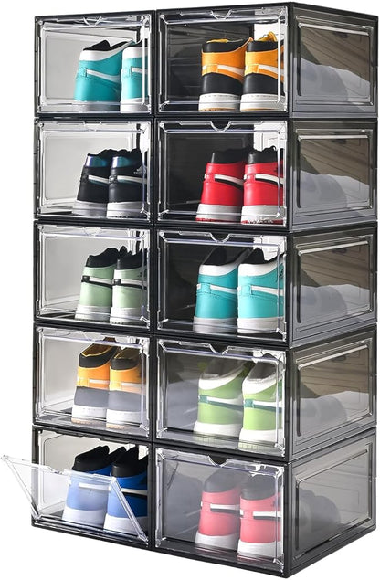 Large Shoe Boxes Clear Plastic Stackable，Drop Front Shoe Box with Clear Door, Shoe Containers For Sneaker Display,Fit up to US Size12