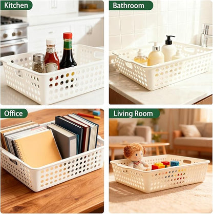 8 Pack Paper Organizer Baskets Trays, 14 Inch Colorful Plastic Storage Baskets Stackable Organizer Bins with Handles for A4 Documents, Arts, Crafts, Library, Office