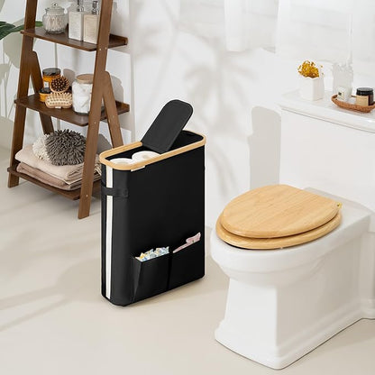 StorageWorks Toilet Paper Storage Baskets with Dual Flip Lids, Toilet Paper Organizer for Bathroom, Toilet Paper Container with Side Pocket, Holds 15 Mega or 20 Regular Rolls, Large, Black