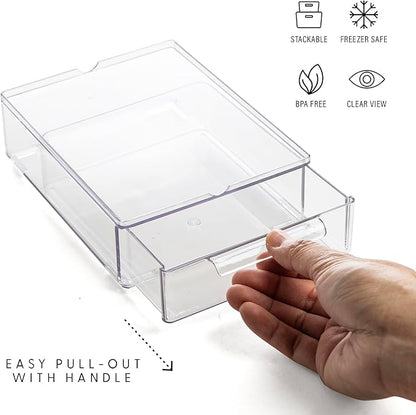 BINO | Clear Stackable Storage Drawers, Small - 3 Pack | Clear Storage Drawers with Built-In Handles | Durable Plastic Organizer Drawer | Modular Stackable Drawer Acrylic Organizer