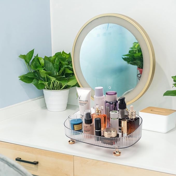 CESTATIVO Makeup Perfume Organizer, Bathroom Vanity Tray, Decorative Dresser Tray, Countertop Organizer Tray for Cosmetics, Clear