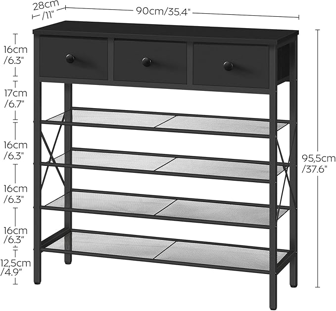 YATINEY 5-Tier Shoe Rack with 3 Drawers, Metal Shoe Organizer for 20 Pairs with Storage Shelves and Wooden Top, for Entryway, Hallway, Foyer, Closet, Black SS35BB