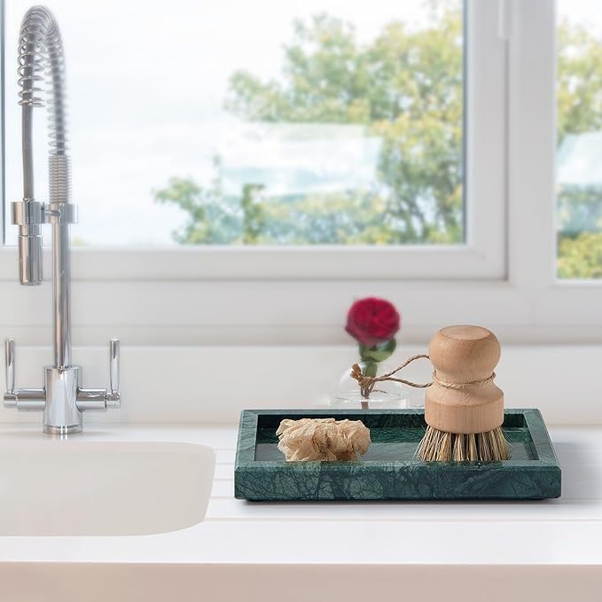 Natural Small Marble Vanity Tray, Luxury Stone Organizer for Bathroom & Kitchen | Holds Soap Dispenser, Jewelry, Perfume | Non-Resin, Non-Ceramic Décor