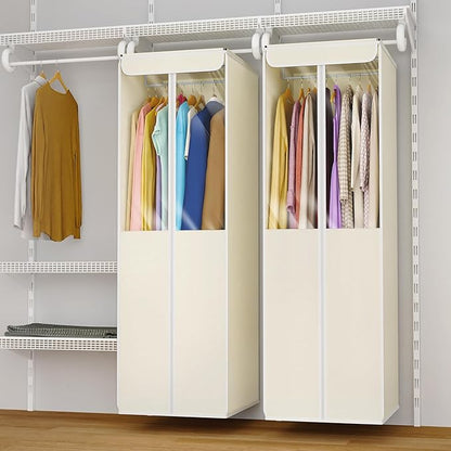 Univivi Garment Bags for Hanging Clothes, 2 Pack Large Clothes Storage Bags Closet Organizer with Clear Window, Premium Hanging Garment Storage Bag for Suits, Coats, Dresses, 54" (Beige)