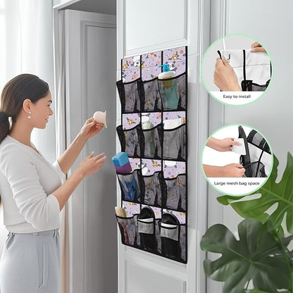 Cute Panda Shoe Organizer Over The Door 12 Pockets Wall Hanging Storage for Closet Space Saving Over The Door Shoe Organizer Flowers Shoe Holder Hanger for Living Room