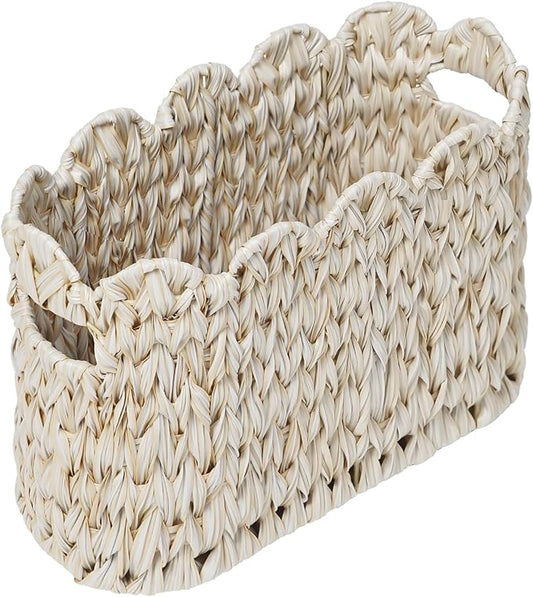 Coeusy Toilet Paper Storage Basket,Boho Decorative Scalloped Baskets,Coastal Bathroom Decor,Hand-Woven Plastic Wicker Bathroom Accessories Organizer