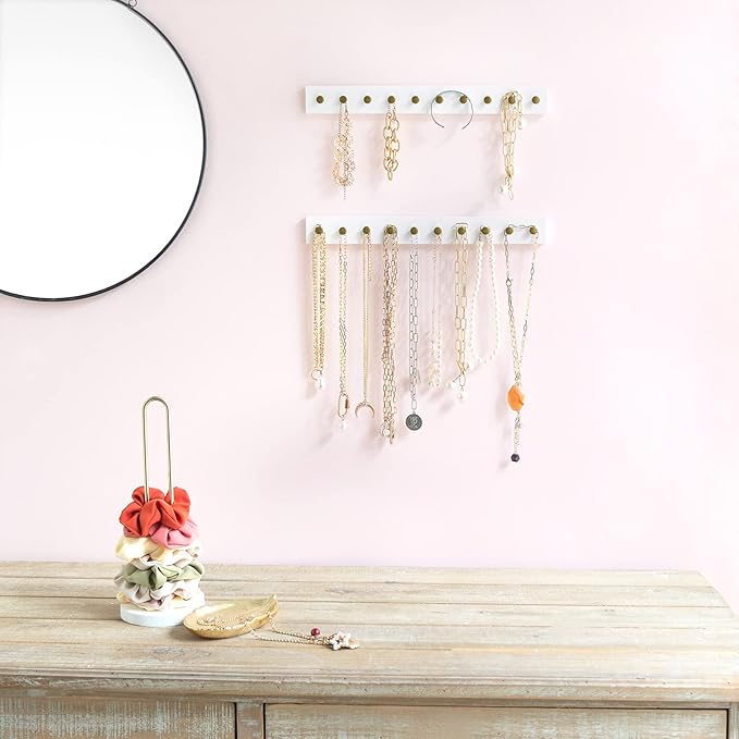Mkono Set of 4, Necklace Holder Wall Mounted and Makeup Brush Holder Organizer Mini Woven Baskets