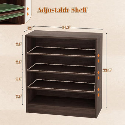 Homieasy Shoe Cabinet, 5-Tier Modern Wood Shoe Storage Organizer with 3 Adjustable Shelves for Entryway, Multi-Purpose Display Shelf & Storage Cabinet for Living Room, Bedroom, Dark Walnut