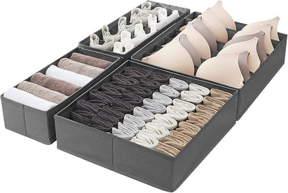 Amazon Basics Dresser Drawer Storage Organizer for Undergarments, Set of 4, Gray | Set of 4