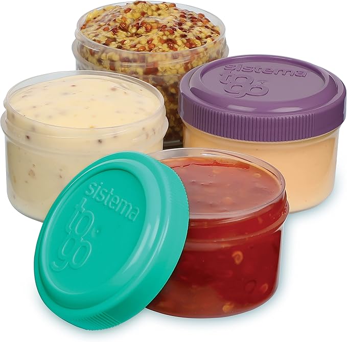 Sistema 4-Piece Salad Dressing and Condiment Containers with Lids for Lunch