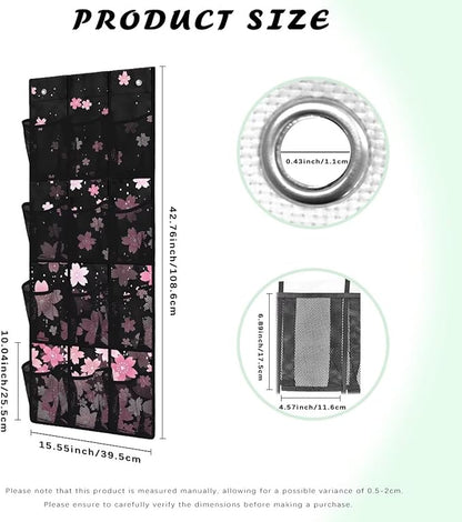 Cherry Blossoms Over The Door Shoes Organizers,Behind Door Shoes Hang Holder Rack,Storage for Small Spaces,Unique Print