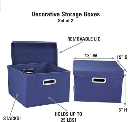 Household Essentials Fabric Storage Boxes with Lids and Handles, Blue
