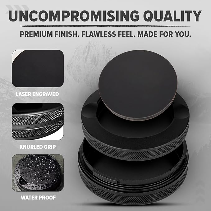 Premium Zyn Metal Can - Waterproof, Moisture & Odor Proof - Metal Zyn Container - Dip Can, Zyn Tin, Zyn Holder with Knurled Edges, Aluminum Zyn Can & Organizer - The Stealth (Black, Knurled Edge)