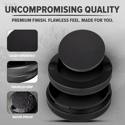 Premium Zyn Metal Can - Waterproof, Moisture & Odor Proof - Metal Zyn Container - Dip Can, Zyn Tin, Zyn Holder with Knurled Edges, Aluminum Zyn Can & Organizer - The Stealth (Black, Knurled Edge)