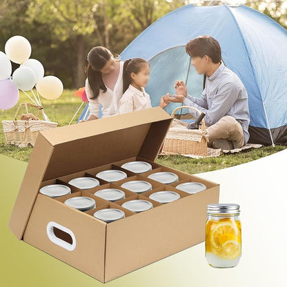 4 Pcs Cardboard Mason Jar Storage Box for 16 oz Regular or Wide Mouth Jars Canning Boxes with Handles and Dividers, 12 Cells Mason Jar Organizer Canning Jar Storage Boxes
