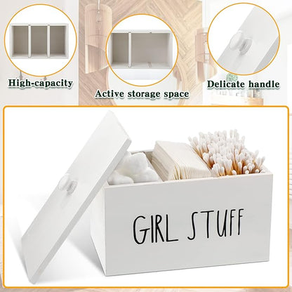 Tampon Holder for Bathroom with Movable Dividers Shark Tampon Storage Container Week with Lid Farmhouse Pad Container Box Feminine Product Organizer Girl Stuff Box for Bathroom(Blank Style)