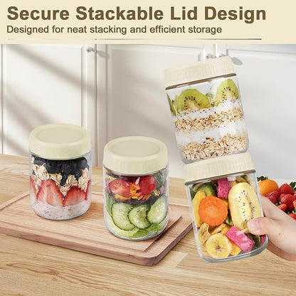 Overnight Oats Containers with Lids, 16oz Wide Mouth Mason Jars with Lids, 9 Pack Glass Jars with Airtight lid for Chia Pudding Yogurt Salad, Meal Prer Oatmeal Jars, Yellow