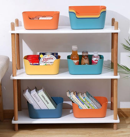 OWill 12-Pack Mixed Plastic Storage Bins and Baskets for Efficient Home Classroom Organization - Small Containers in Multiple Colors for Kitchen, Cupboard Box, Bathroom Organizer on Shelves and Tubs