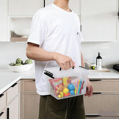 6.5 Quart Clear Storage Latch Box/Bins with Handle, 4-Pack Plastic Container with Lid