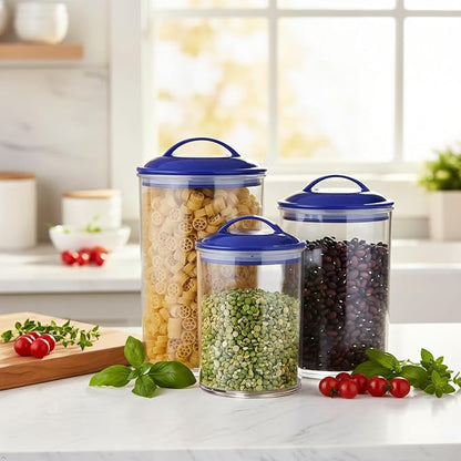 Food Storage Containers, BPA Free Airtight Canisters for Cereal, Pasta, Sugar, Coffee, Flour, Cookies, Loose Tea, for Kitchen Organization, Set of 3 by Reston Lloyd, Indigo