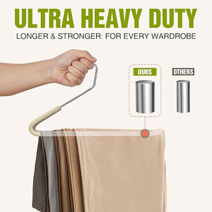 Spring Fever Open Ended Non Slip Sponge Padded Pants Hangers - Chrome Plating Foam Heavy Duty Space Saving Beige Long 5