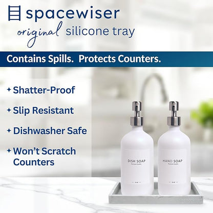 Spacewiser Countertop and Vanity Tray - 2 PC Small 7.7" Silicone Bathroom Trays, Kitchen Soap Tray, Dish Sponge Soap Holder Kitchen Sink Organizer Caddy, Bathroom Counter Trays for Lotion Dispenser