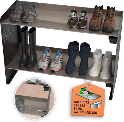 Chic Classy Water and Sand Collecting and Draining Metal Shoe Rack for Entryway, 2 Tiers 7 Pairs Storage, Armoire De Rangement, Shoe Organizer, Vertical Shoe Rack, Matte Black
