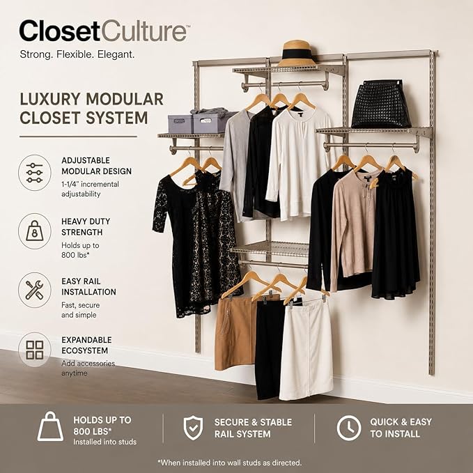 Closet Culture by Knape & Vogt 5.25 in. H x 23.50 in. W x 17.00 in. D Champagne Nickel Shoe Rack Kit for Closet System, 0335-SRK-CN
