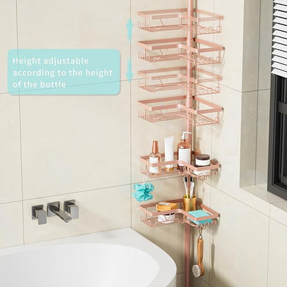 KEGII Corner Shower Caddy Tension Pole - 4-Tier Rustproof Bathroom Organizer, Floor to Ceiling Shower Caddy 25-114.2 inch, No Drilling Shower Storage Rack for Shampoo, Towels (Blush Nude)