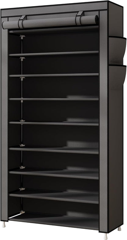 Laiensia 9-Tier Vertical Shoe Rack Organizer, Space Saving Shoe Storage Organizer, Non-Woven Cover Shoe Shelf Holds 36-45Pairs for Bedroom, Hallway, Closet Entryway, Grey