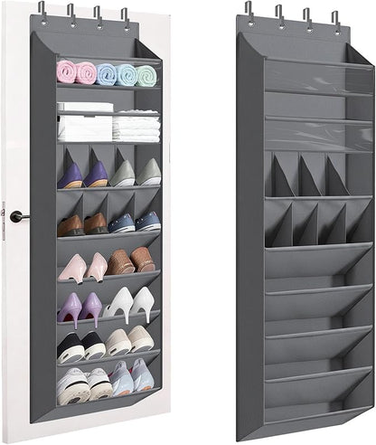 Over The Door Shoe Organizer - 8-Shelves Hanging Shoe Rack with Exlarge Deep Pockets | Behind Door Space Saving for Apartments, Dorms, RV Closets | Anti-Slip Oxford Fabric (14-Pocket, Gray)