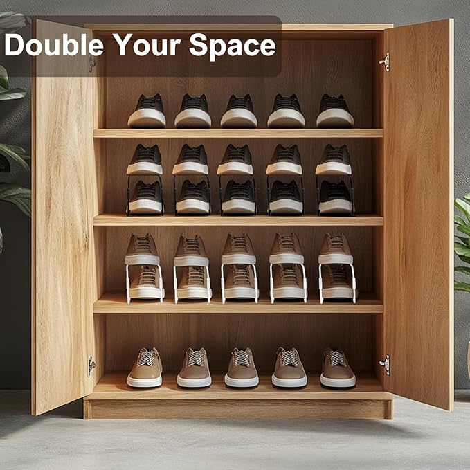 20Pack Shoe Slots Organizer Metal Shoe Stacker Shoe Storage Organizers for Closet Space Saver 50% Shoe Rack Holder for a Pair of Shoes (White)
