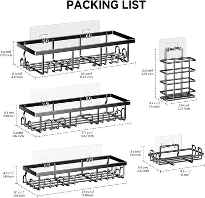Shower Caddy, 5 Pack Shower Shelves for Inside Bathroom, Rustproof Adhesive Bathroom Organizer with Soap Holder, No Drilling Washroom Organizers and Storage for Bathtub Room/Kitchen/Home, Black